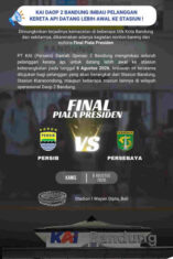 KAI Daop 2 Imbau Pelanggan Datang Lebih Awal Jelang Final Piala Presiden 2026